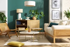 Miliboo Sideboard aus massivem Mangoholz und Rattangeflecht 2 Schiebetüren B135 cm ACANGE* Sideboards