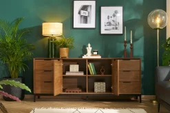 Miliboo Sideboard im Vintage-Stil aus dunklem Walnussfurnier und schwarzem Metall mit Stauraum B180 cm SARTO* Sideboards