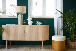 Miliboo Sideboard mit Schiebetüren aus Eichenfurnier und massiver Eiche B 160 cm EPIC* Sideboards