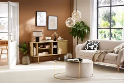 Miliboo Sideboard mit Schiebetüren aus Eichenfurnier und massiver Eiche B 160 cm EPIC* Sideboards