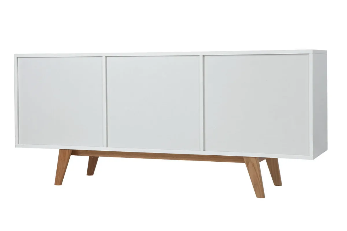 Miliboo Sideboard Skandinavienstil Weiß glänzend und Esche 160 cm MELKA* Sideboards