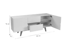 Miliboo Sideboard Skandinavienstil Weiß glänzend und Esche 160 cm MELKA* Sideboards