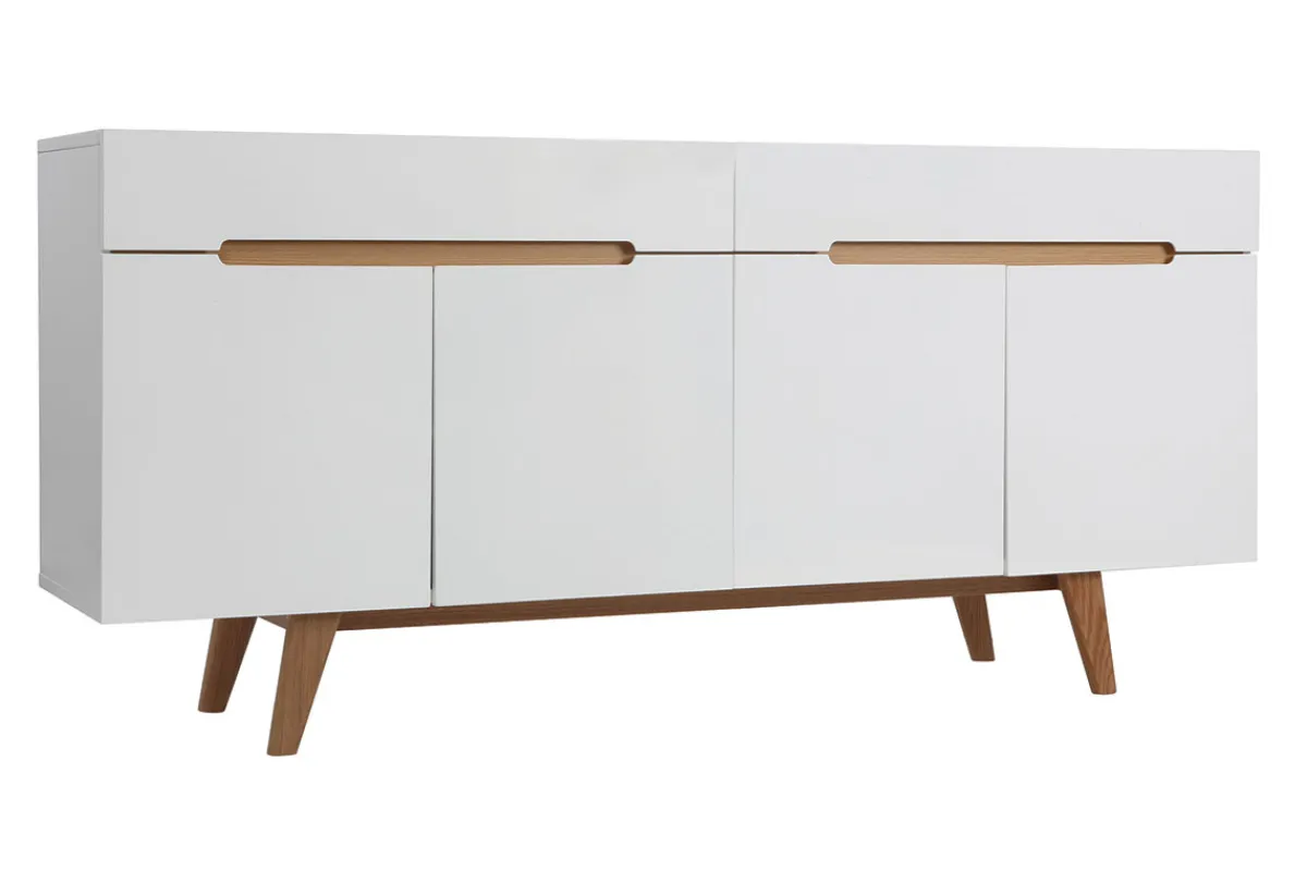 Miliboo Sideboard Skandinavienstil Weiß glänzend und Esche 180 cm MELKA* Sideboards
