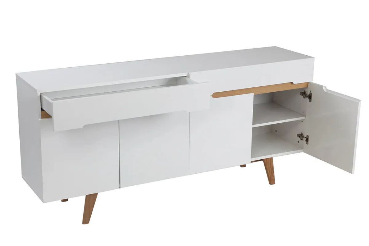 Miliboo Sideboard Skandinavienstil Weiß glänzend und Esche 180 cm MELKA* Sideboards