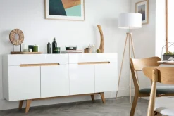 Miliboo Sideboard Skandinavienstil Weiß glänzend und Esche 180 cm MELKA* Sideboards