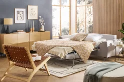 Miliboo 3-Sitzer Design-Schlafsofa mit grauem Stoff und schwarzem Metall GAEL* Schlafsofas