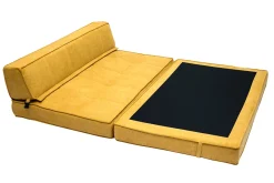 Miliboo 2-Sitzer Schlafsofa in senfgelbem Stoff mit Samteffekt KATY* Schlafsessel