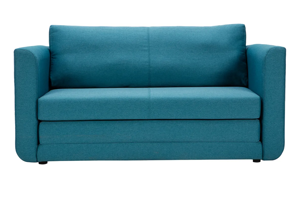 Miliboo 2-Sitzer-Schlafsofa in entemblauem Stoff LEON* Schlafsofas