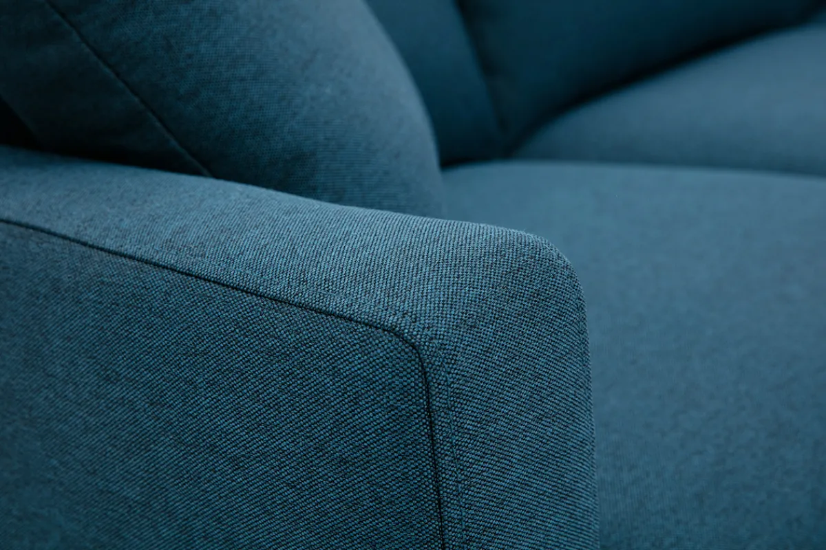 Miliboo 3-Sitzer-Sofa mit dunkelblauem Stoff und dunklem Holz MUNIK* Design-sofas