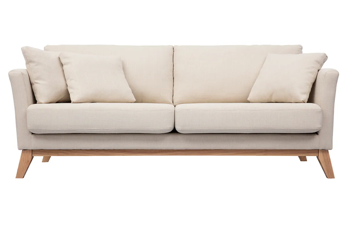 Miliboo 3-sitziges skandinavisches Sofa mit beigem abnehmbarem Bezug und Holzfüßen OSLO* Design-sofas