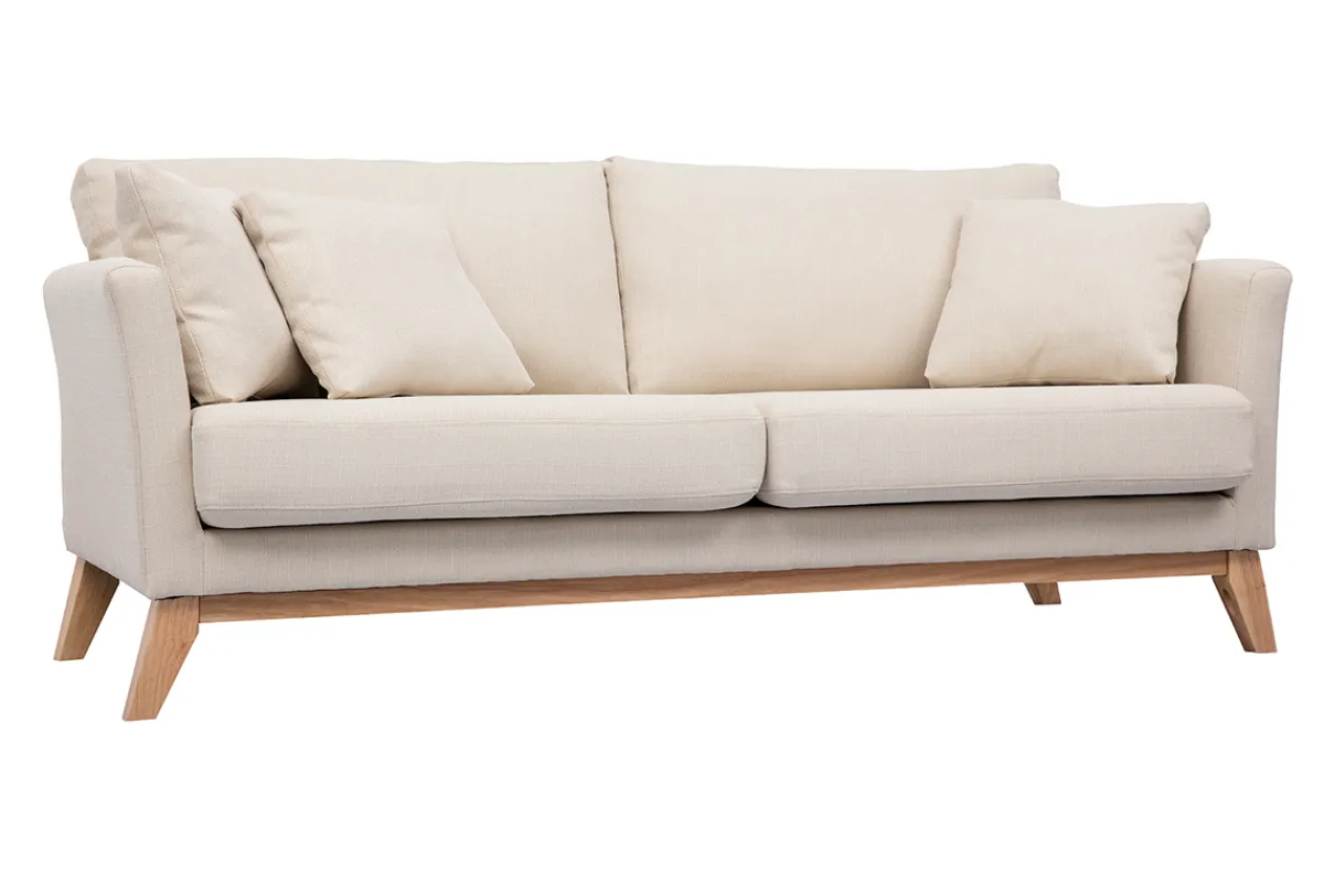 Miliboo 3-sitziges skandinavisches Sofa mit beigem abnehmbarem Bezug und Holzfüßen OSLO* Design-sofas
