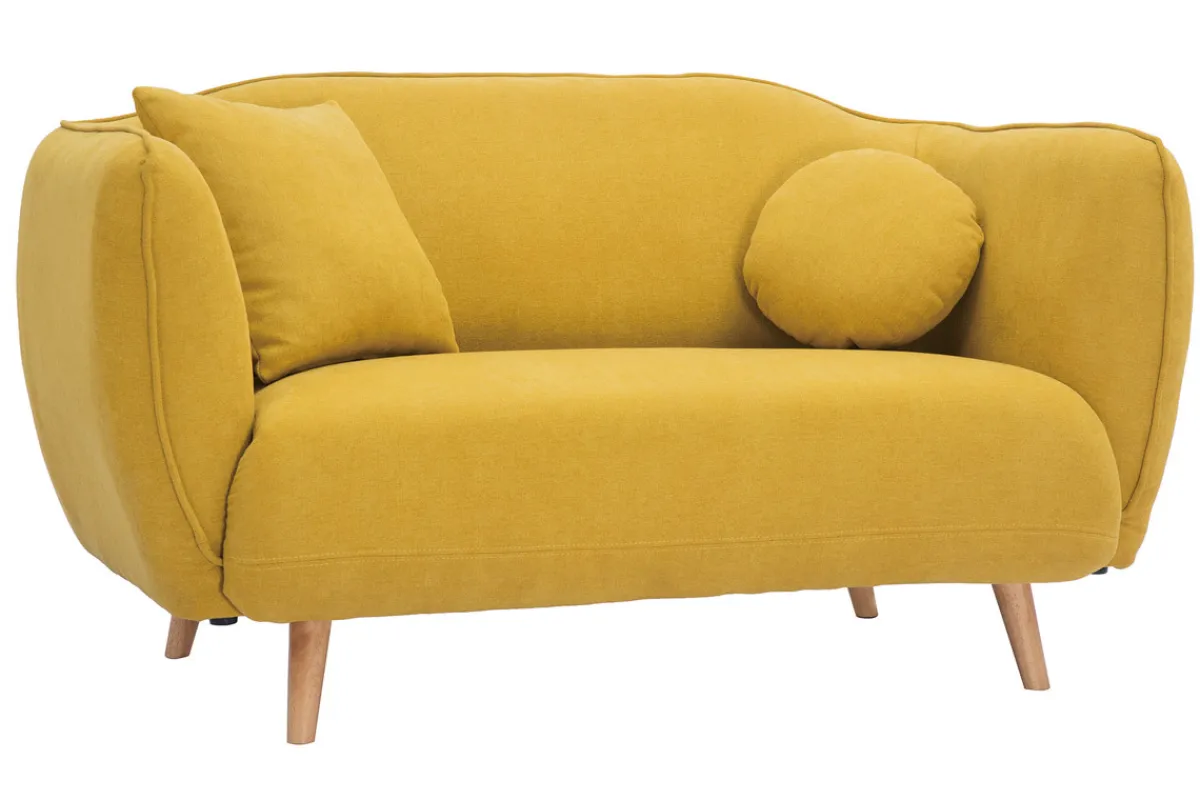 Miliboo Skandinavisch inspiriertes Sofa aus senfgelbem Stoff mit Samt-Effekt Zwei-Sitzer FOLK* Design-sofas