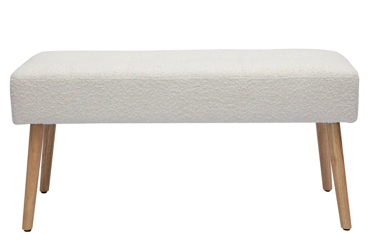 Miliboo Skandinavische Bank aus weißem Stoff mit Bouclé-Wolleffekt und hellem Holz B96 cm GUESTA* Bänke