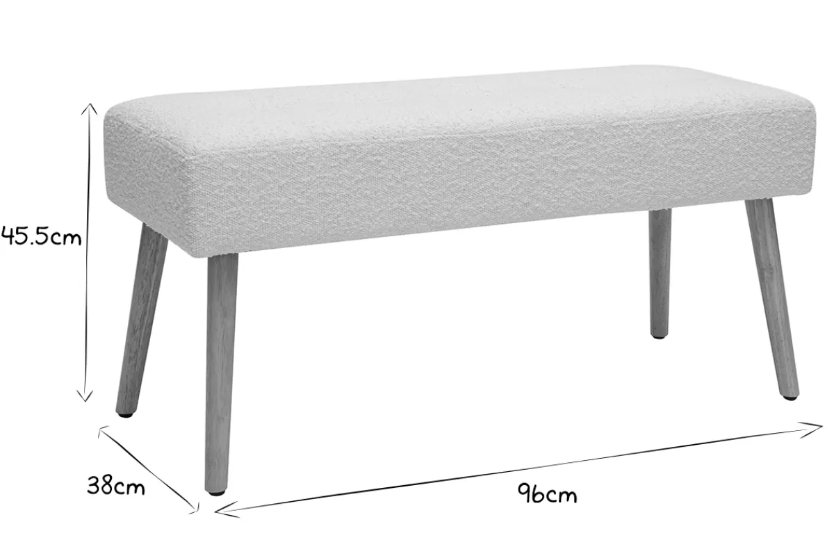 Miliboo Skandinavische Bank aus weißem Stoff mit Bouclé-Wolleffekt und hellem Holz B96 cm GUESTA* Bänke