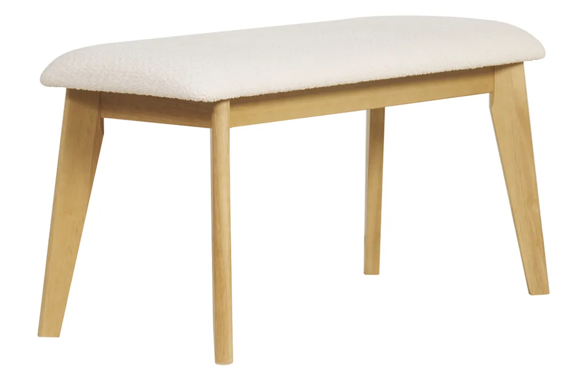 Miliboo Skandinavische Bank aus weißem Stoff mit Bouclé-Wolleffekt und hellem Holz B92 cm ELION* Bänke