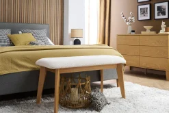Miliboo Skandinavische Bank aus weißem Stoff mit Bouclé-Wolleffekt und hellem Holz B92 cm ELION* Bänke