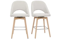 Miliboo Skandinavische Barhocker aus beigem Stoff mit Samteffekt und massivem Hevea H65 cm (2er-Set) COSETTE* Barhocker