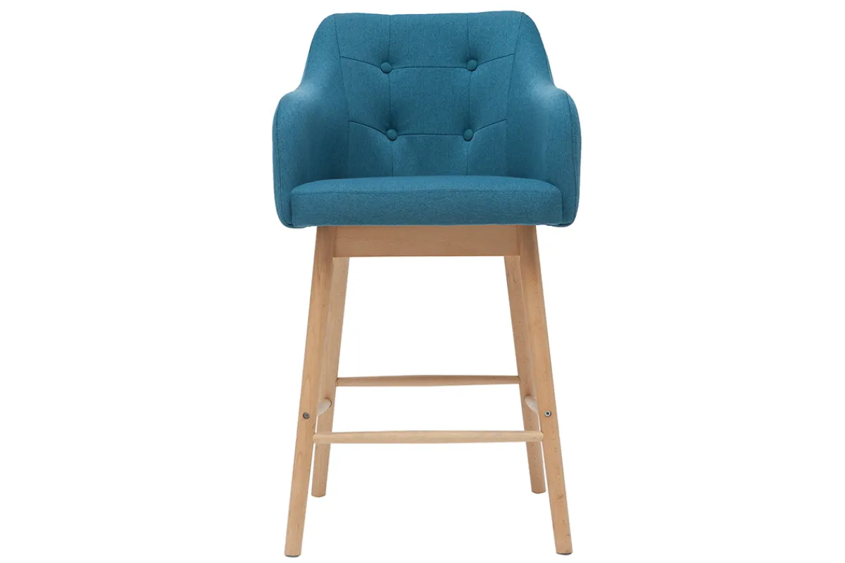 Miliboo Skandinavische Barhocker aus entenblauem Stoff und Holz H65 cm (2er-Satz) BALTIK* Barhocker