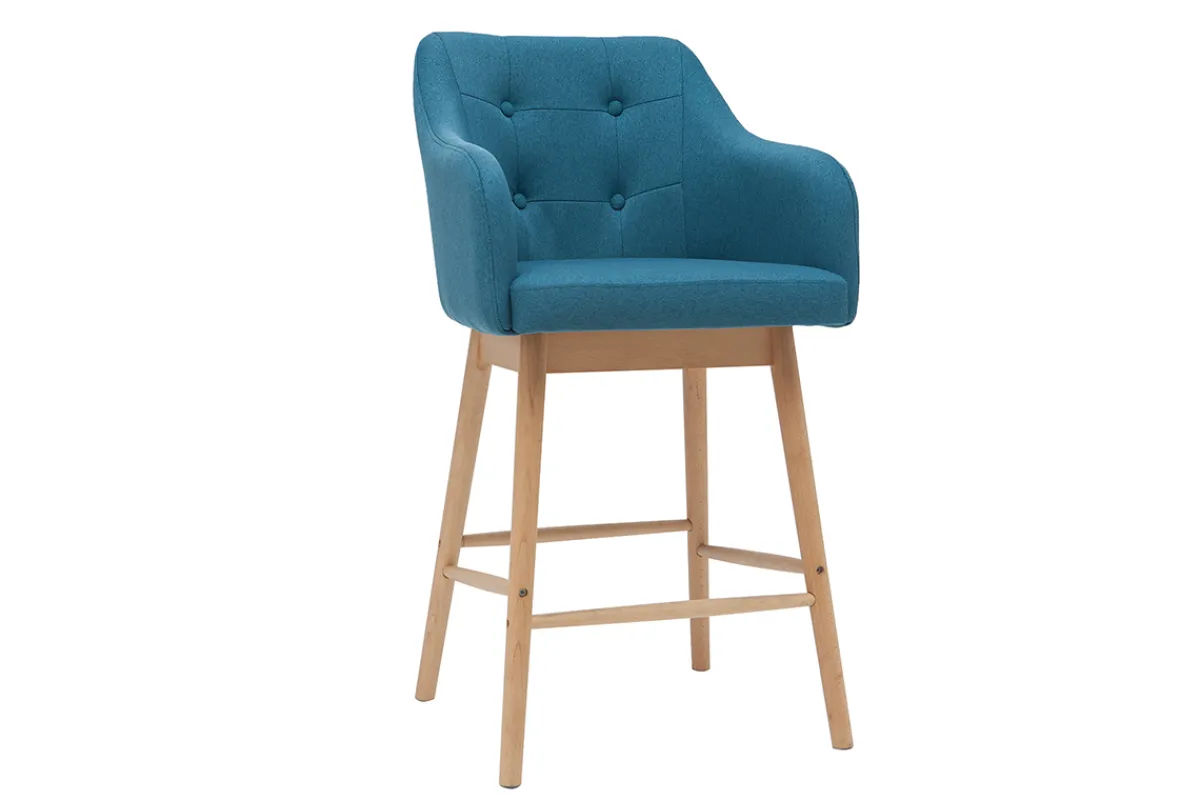 Miliboo Skandinavische Barhocker aus entenblauem Stoff und Holz H65 cm (2er-Satz) BALTIK* Barhocker