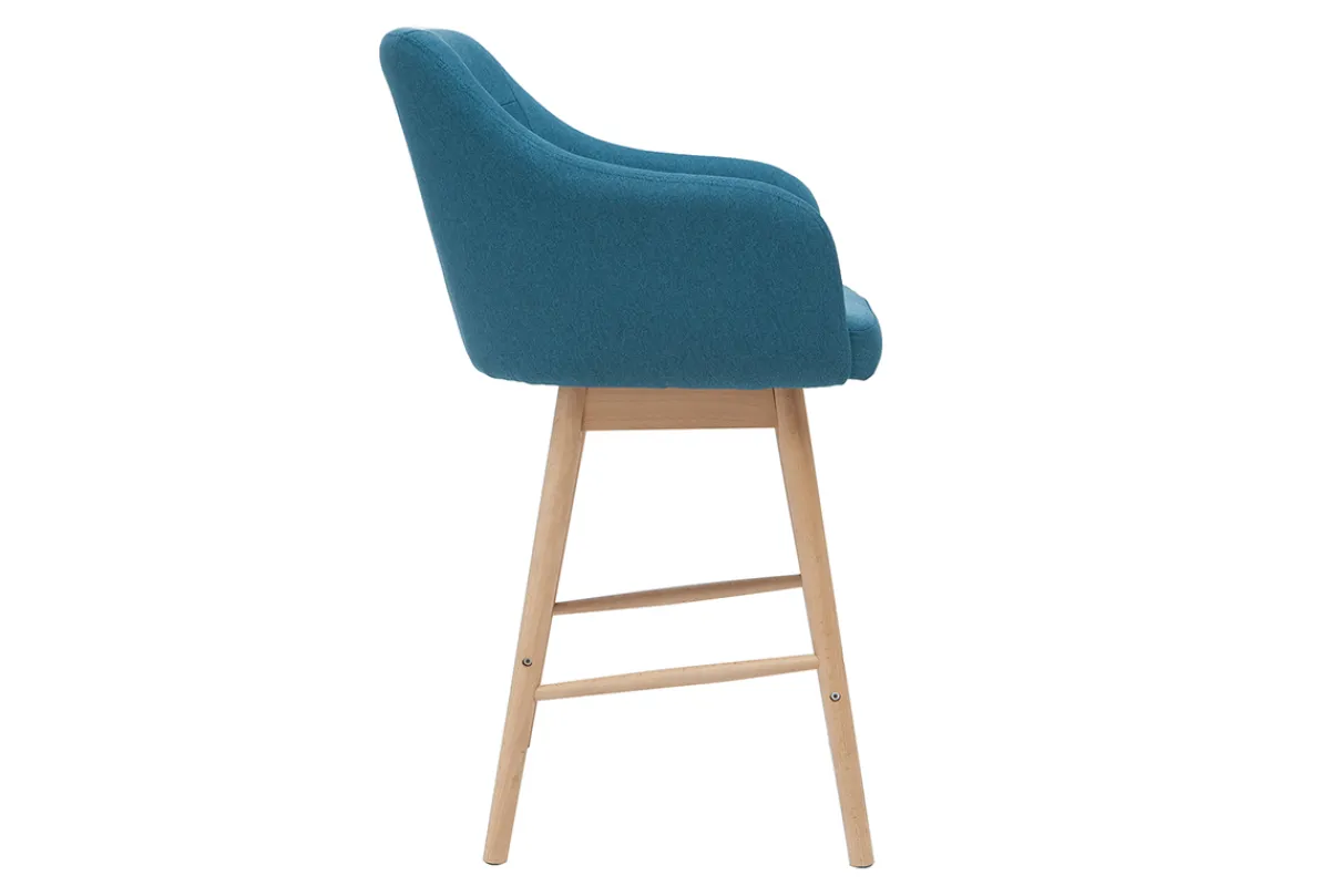 Miliboo Skandinavische Barhocker aus entenblauem Stoff und Holz H65 cm (2er-Satz) BALTIK* Barhocker