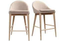 Miliboo Skandinavische Barhocker aus beigem Stoff und massiver Esche H66 cm (2er-Pack) DALIA* Barhocker