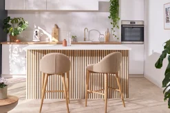Miliboo Skandinavische Barhocker aus beigem Stoff und massiver Esche H66 cm (2er-Pack) DALIA* Barhocker