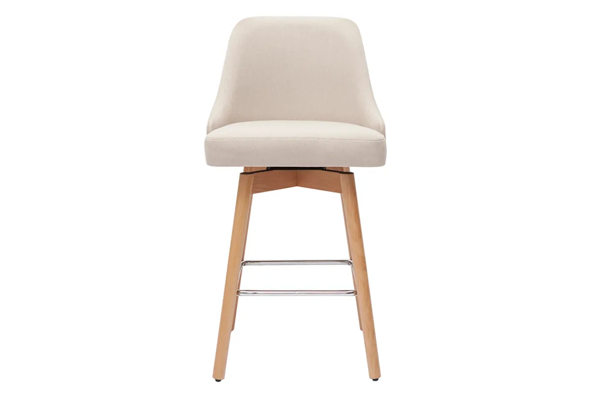 Miliboo Skandinavische Barhocker aus beigem Stoff und massivem Buchenholz H65 cm (2er-Pack) HASTA* Barhocker