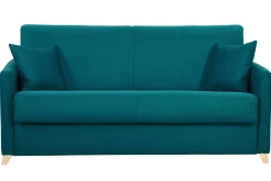 Miliboo Skandinavische Schlafcouch entenblau aus hellem Holz mit Matratze 18 cm 3-Sitzer SKANDY* Schlafsofas