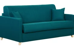 Miliboo Skandinavische Schlafcouch entenblau aus hellem Holz mit Matratze 18 cm 3-Sitzer SKANDY* Schlafsofas