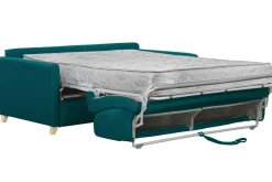 Miliboo Skandinavische Schlafcouch entenblau aus hellem Holz mit Matratze 18 cm 3-Sitzer SKANDY* Schlafsofas