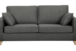 Miliboo Skandinavische Schlafcouch aus anthrazitgrauem Stoff und hellem Holz mit Matratze Dicke 10cm 3-Sitzer PAPEL* Schlafsofas