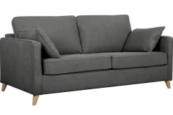 Miliboo Skandinavische Schlafcouch aus anthrazitgrauem Stoff und hellem Holz mit Matratze Dicke 10cm 3-Sitzer PAPEL* Schlafsofas
