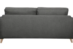 Miliboo Skandinavische Schlafcouch aus anthrazitgrauem Stoff und hellem Holz mit Matratze Dicke 10cm 3-Sitzer PAPEL* Schlafsofas