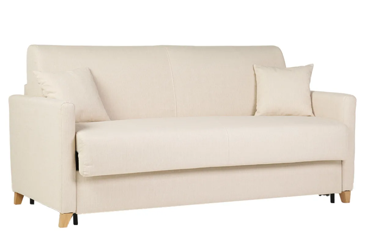 Miliboo Skandinavische Schlafcouch beige mit Matratze 18 cm 3-Sitzer SKANDY* Schlafsofas