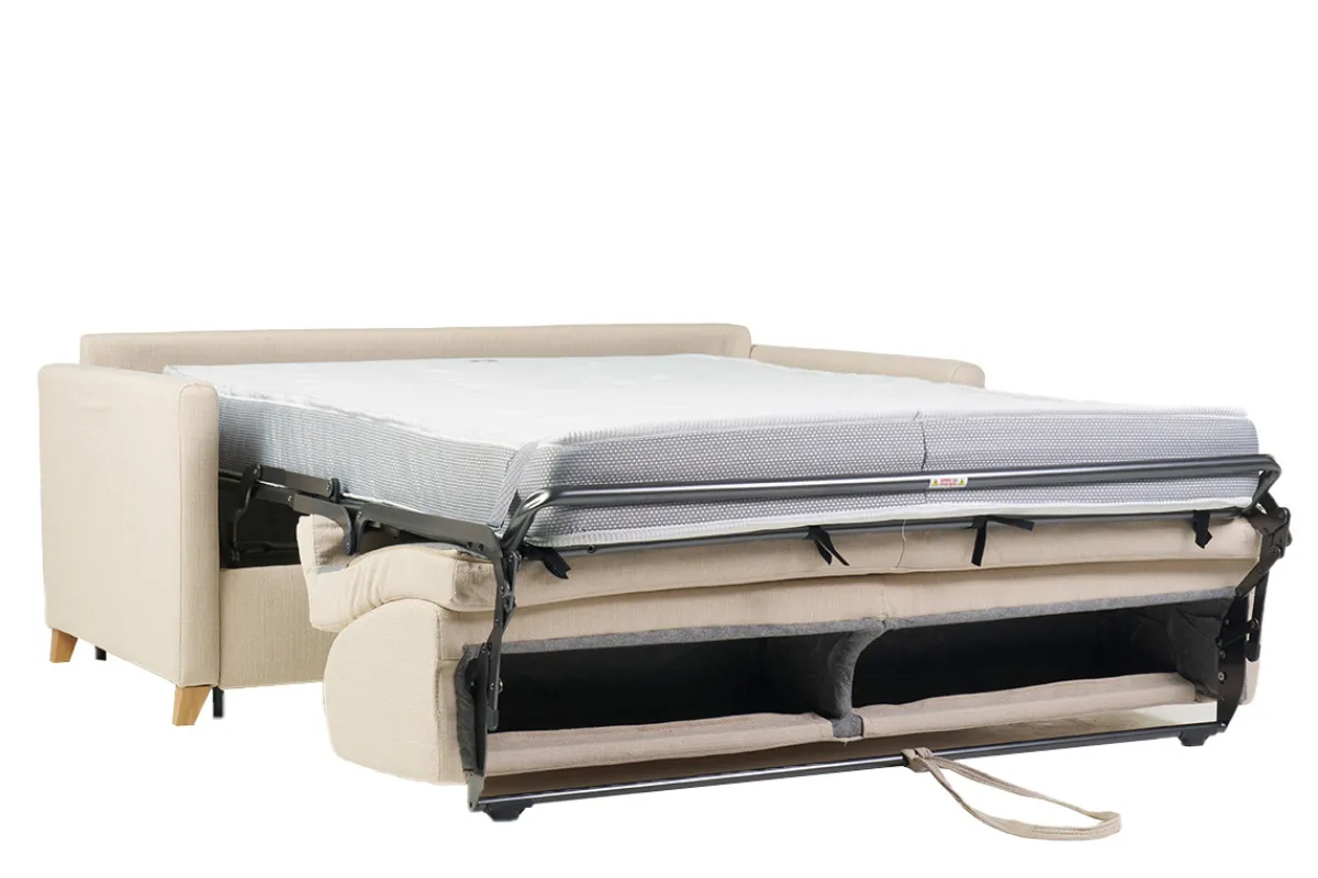 Miliboo Skandinavische Schlafcouch beige mit Matratze 18 cm 3-Sitzer SKANDY* Schlafsofas