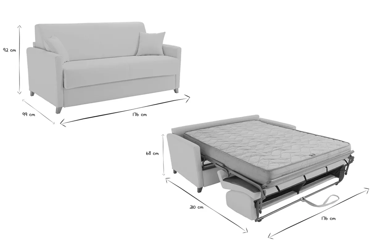 Miliboo Skandinavische Schlafcouch beige mit Matratze 18 cm 3-Sitzer SKANDY* Schlafsofas