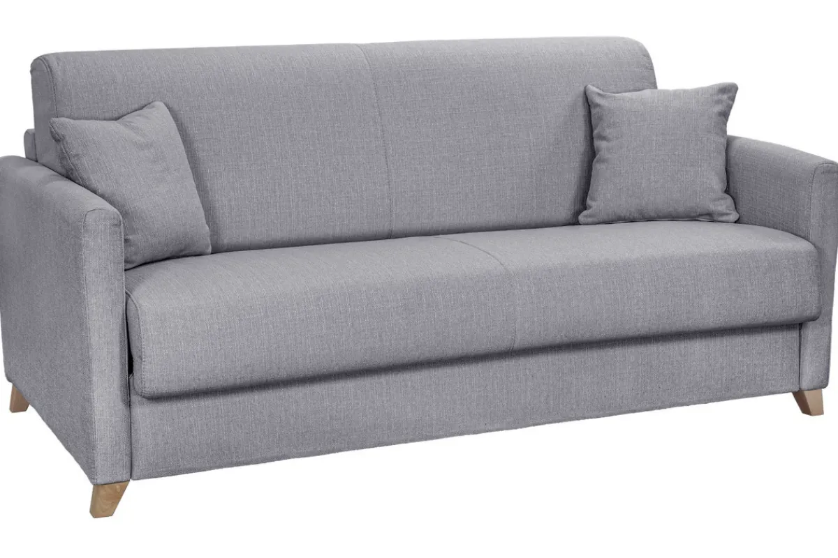 Miliboo Skandinavische Schlafcouch hellgrau mit Matratze 18 cm 3-Sitzer SKANDY* Schlafsofas