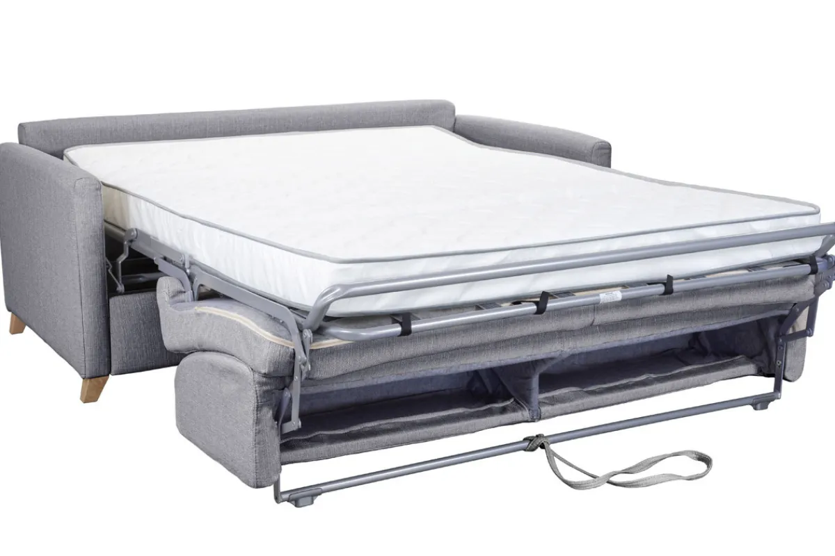Miliboo Skandinavische Schlafcouch hellgrau mit Matratze 18 cm 3-Sitzer SKANDY* Schlafsofas