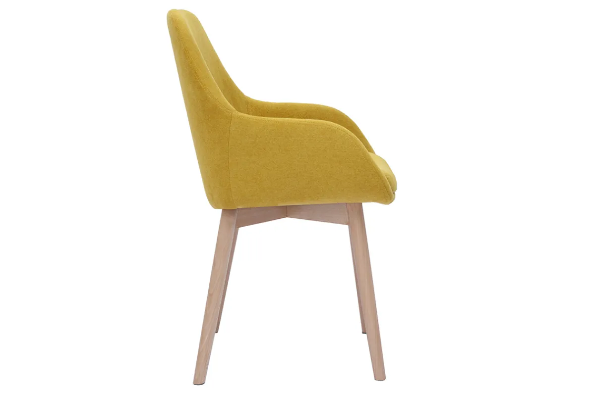 Miliboo Skandinavische Stühle aus senfgelbem Stoff mit Samteffekt und helles Massivholz (2er-Set) HOLO* Design-stühle