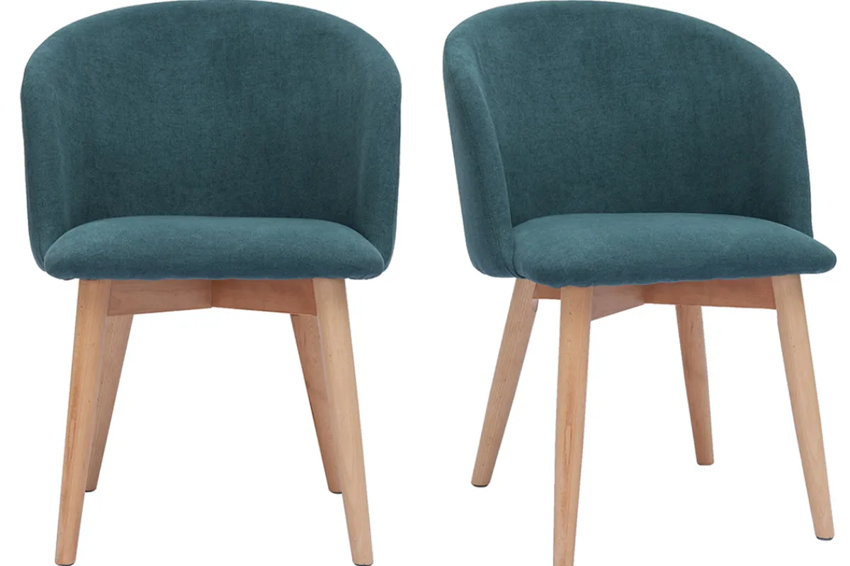 Miliboo Skandinavische Stühle aus entenblauem Stoff mit Samteffekt und hellem Massivholz (2er-Set) VANITY* Design-stühle