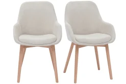 Miliboo Skandinavische Stühle aus beigem Stoff mit Samteffekt und helles Massivholz (2er-Set) HOLO* Design-stühle
