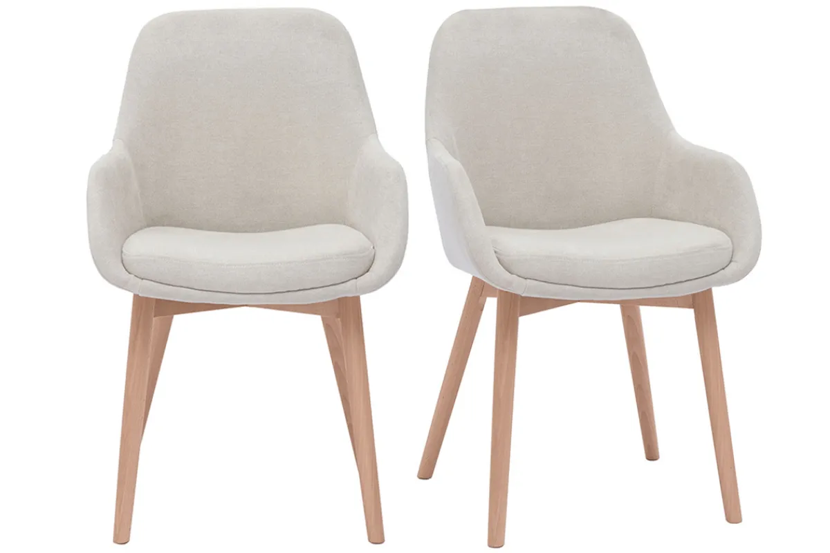 Miliboo Skandinavische Stühle aus beigem Stoff mit Samteffekt und helles Massivholz (2er-Set) HOLO* Design-stühle