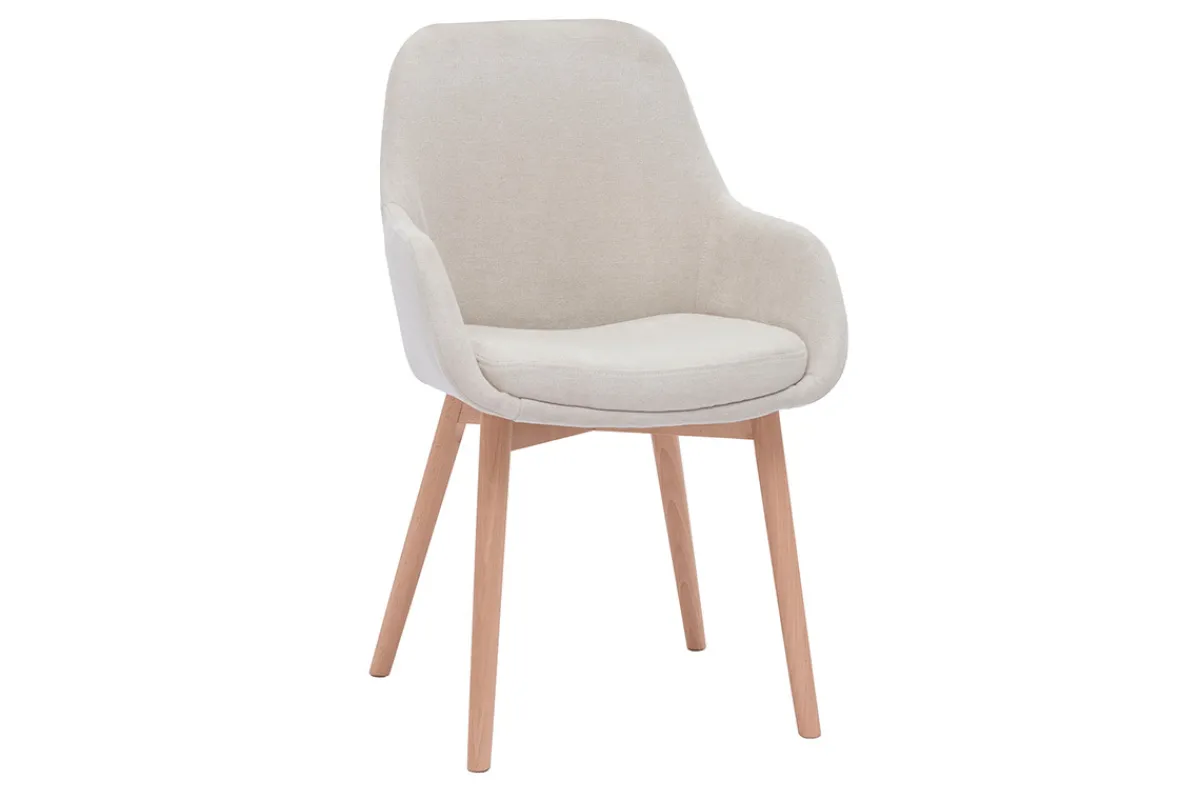 Miliboo Skandinavische Stühle aus beigem Stoff mit Samteffekt und helles Massivholz (2er-Set) HOLO* Design-stühle