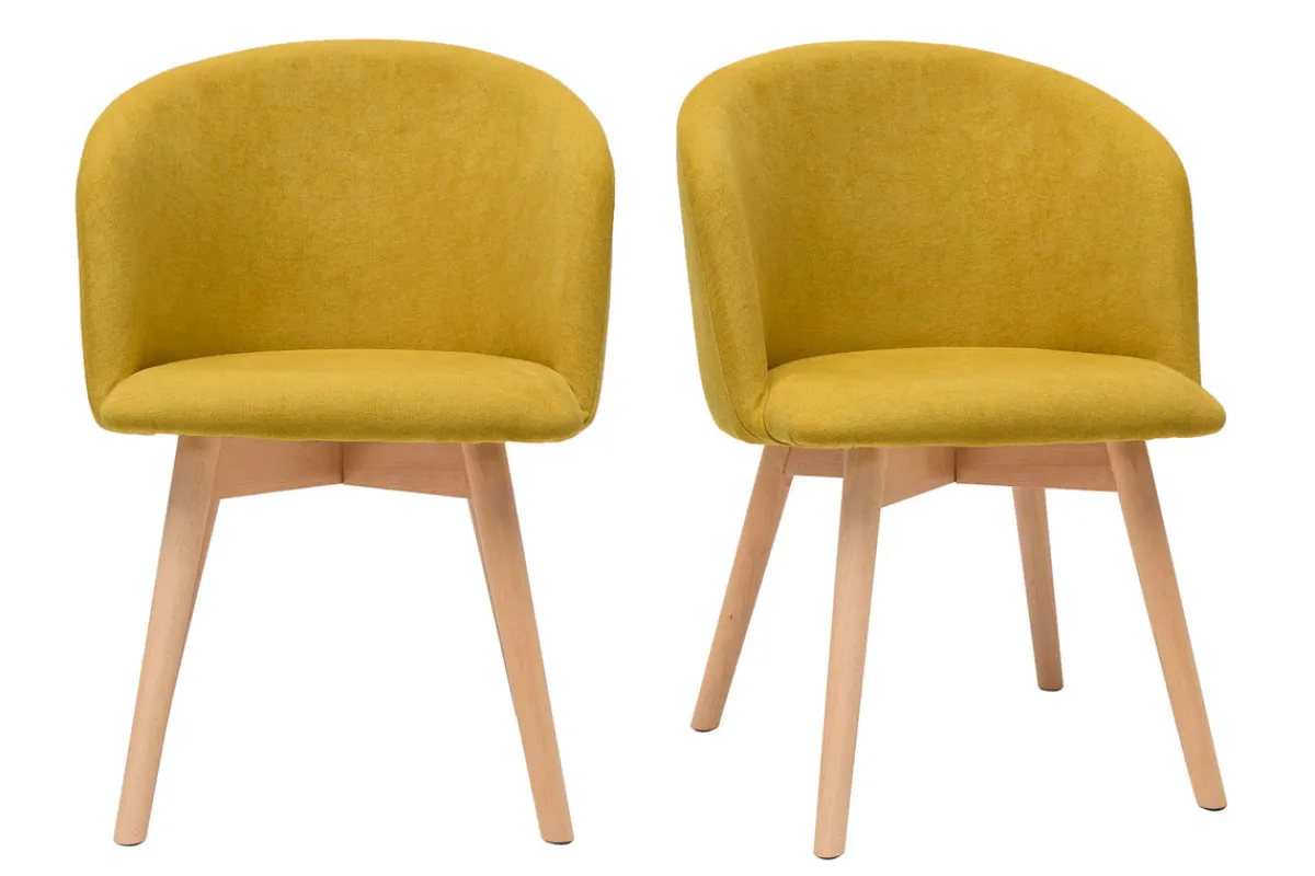 Miliboo Skandinavische Stühle aus senfgelbem Stoff mit Samteffekt und massivem Buchenholz (2er-Set) VANITY* Design-stühle