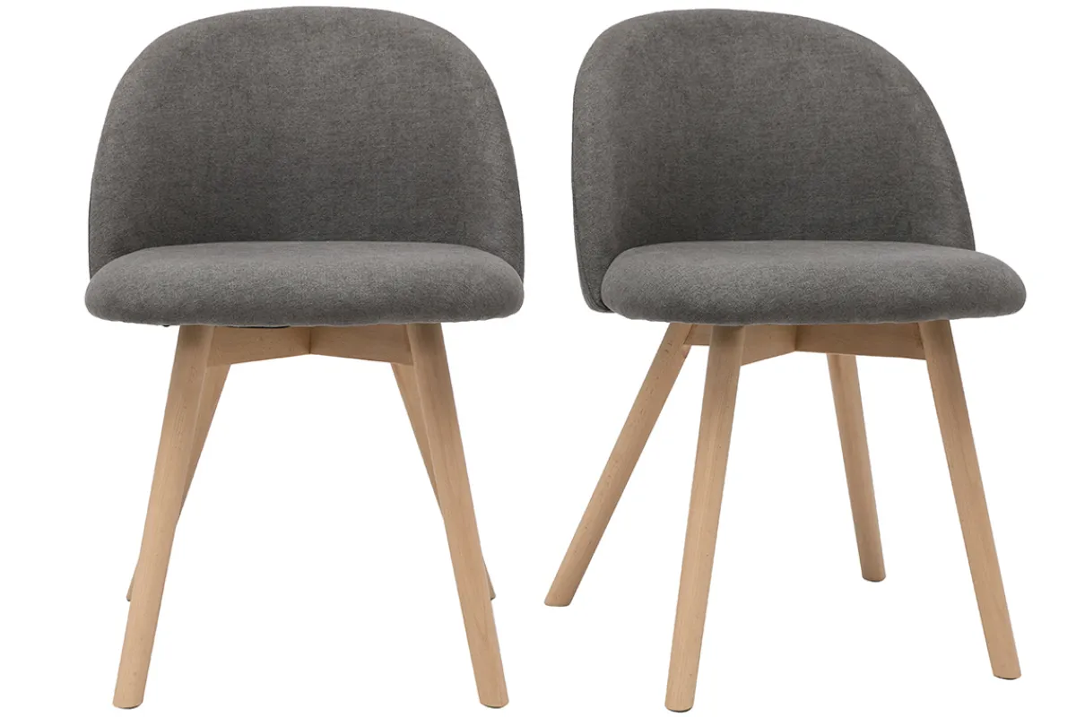 Miliboo Skandinavische Stühle aus grauem Stoff mit Samteffekt und massivem Buchenholz (2er-Set) CELESTE* Design-stühle