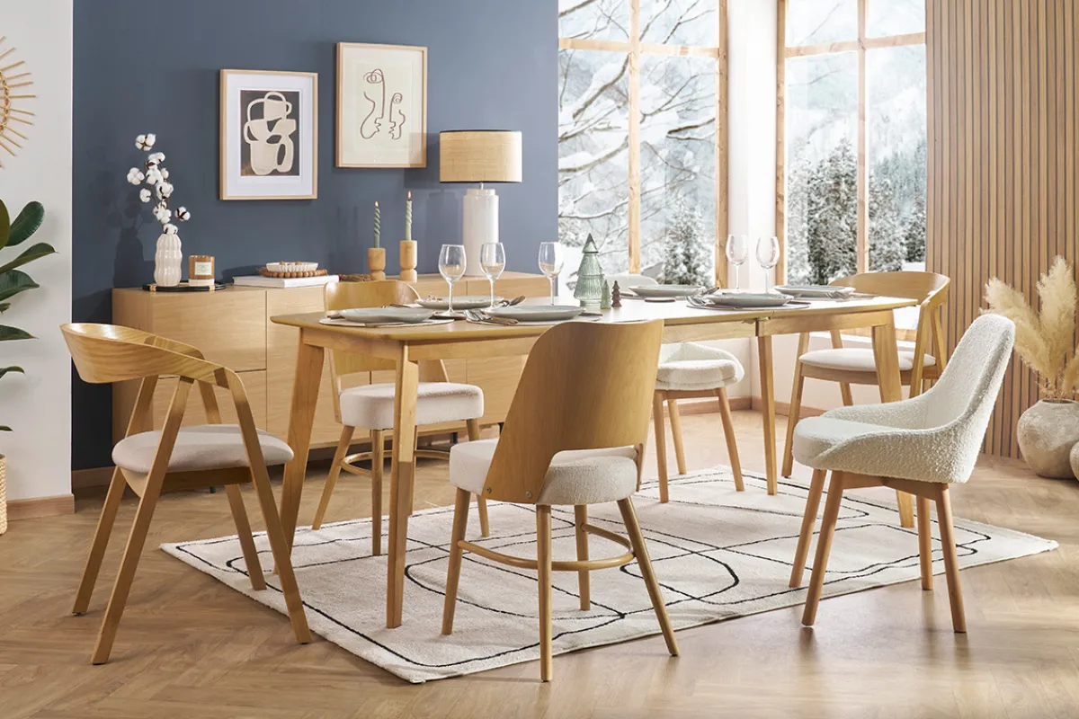 Miliboo Skandinavische Stühle aus Stoff mit Wolleffekt und hellem, massivem Eichenholz (2er-Set) HOLO* Design-stühle