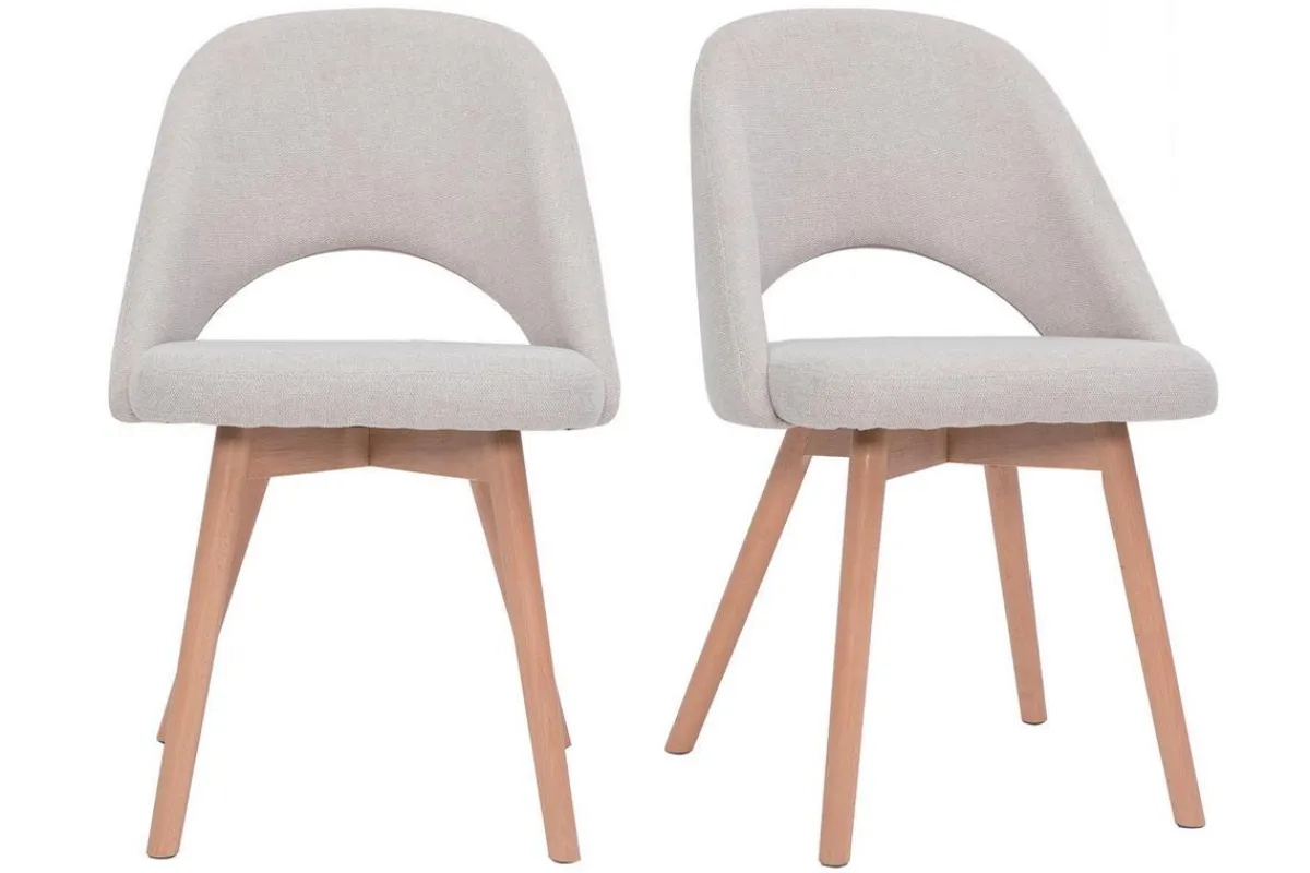 Miliboo Skandinavische Stühle aus beigem Stoff mit Samteffekt und massivem Buchenholz (2er-Set) COSETTE* Design-stühle