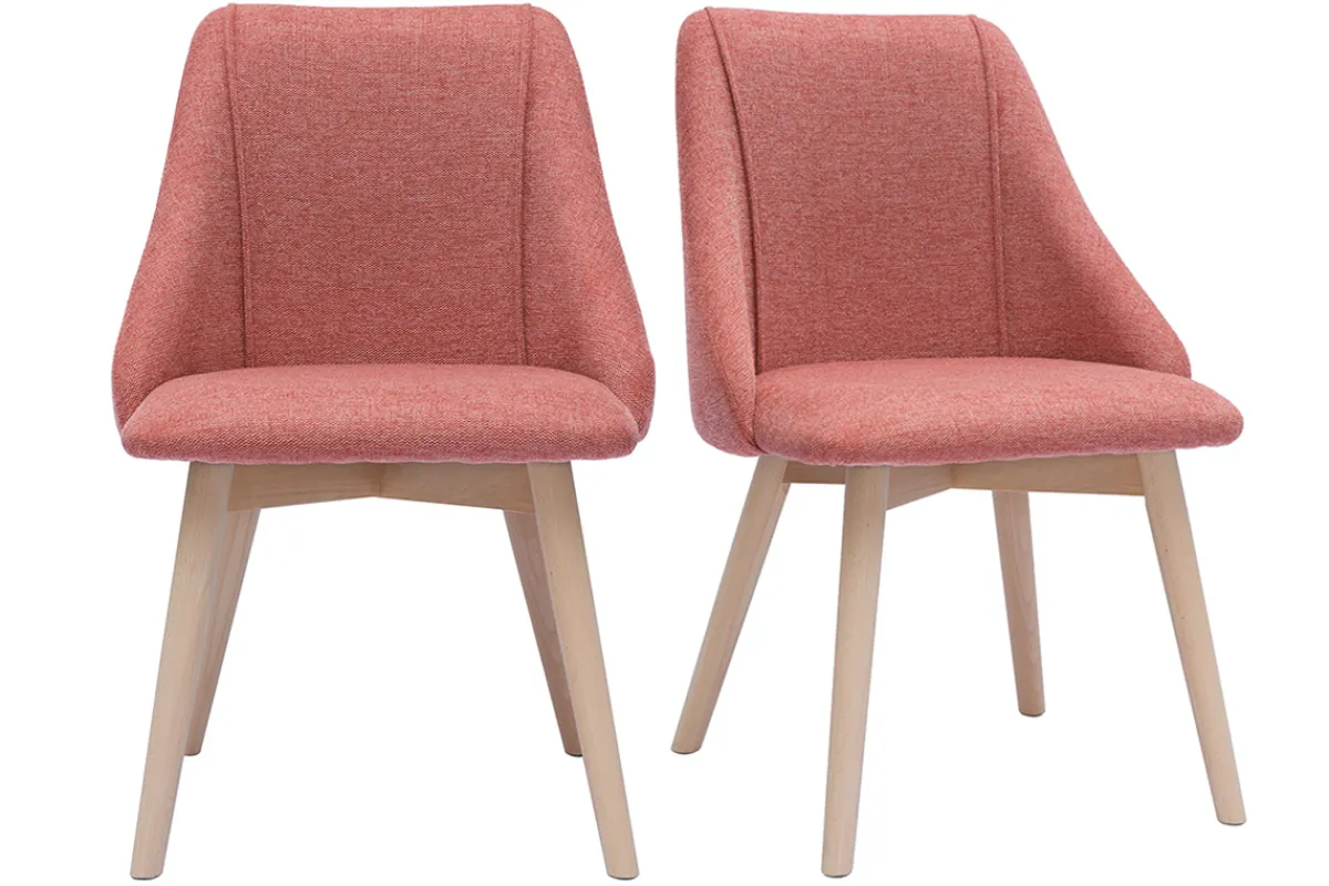 Miliboo Skandinavische Stühle aus Stoff mit strukturiertem Samteffekt in Terracotta und hellem Holz (2er-Set) HIGGINS* Design-stühle