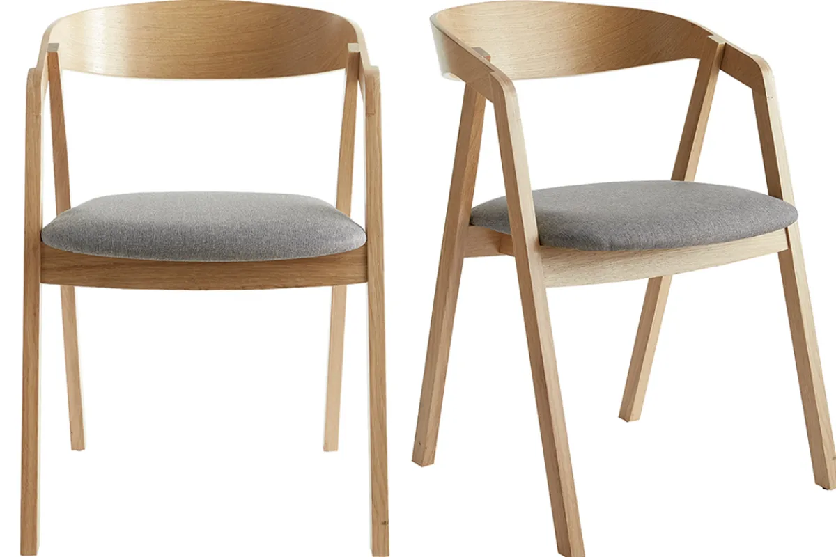 Miliboo Skandinavische Stühle aus hellem Eichenholz und grauem Stoff (2er-Set) LOVA* Design-stühle|Holzstühle