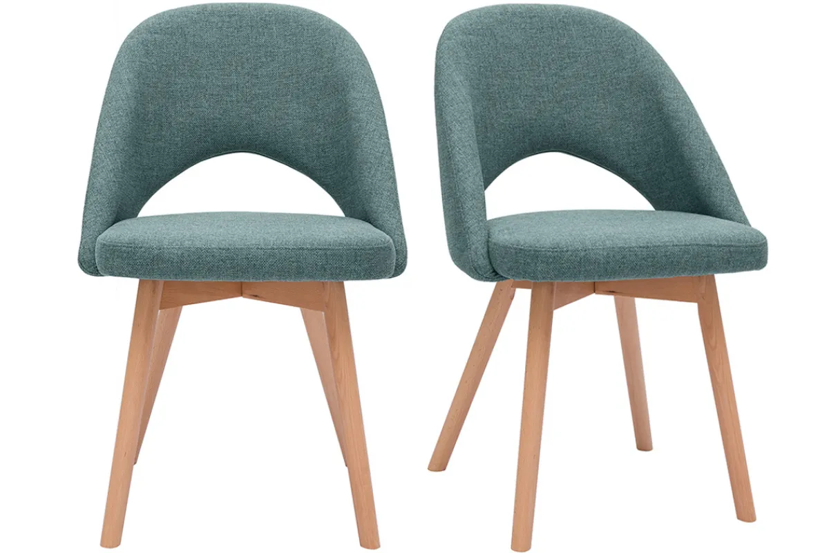 Miliboo Skandinavische Stühle aus graugrünem Stoff und hellem Massivholz (2er-Set) COSETTE* Design-stühle